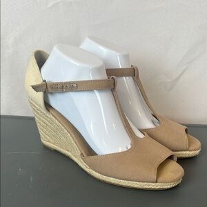 Naturalizer Derby Tan T-Strap Wedge Espadrilles 10M